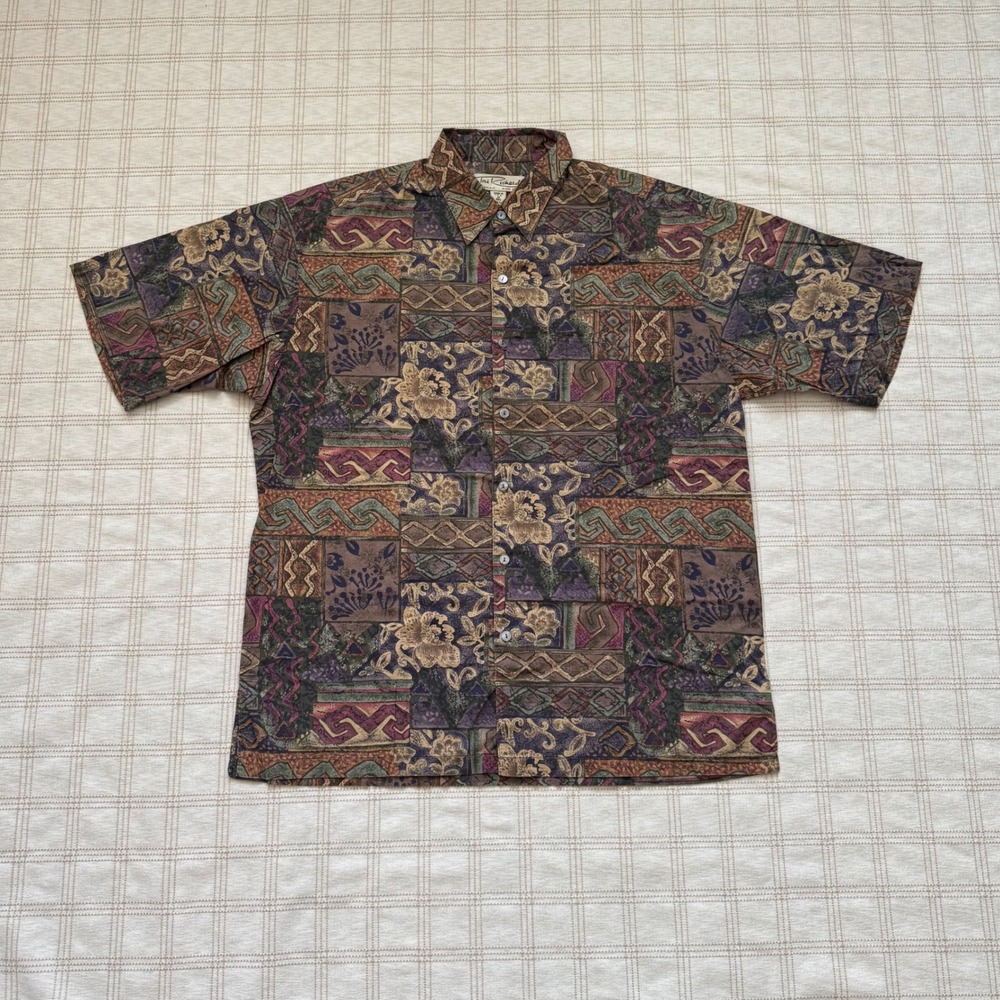 Tori Richard Mens Abstract Floral Geometric Cotton Lawn Button Up Shirt Medium